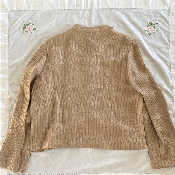 Kate Hill Tan Linen Silk Button-Down Blazer Jacket - Picture 7 of 7